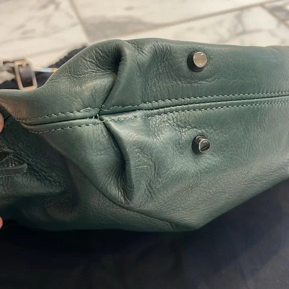 Horse and Nail handbag green silver and brown leather hobo style - Picture 6 of 15